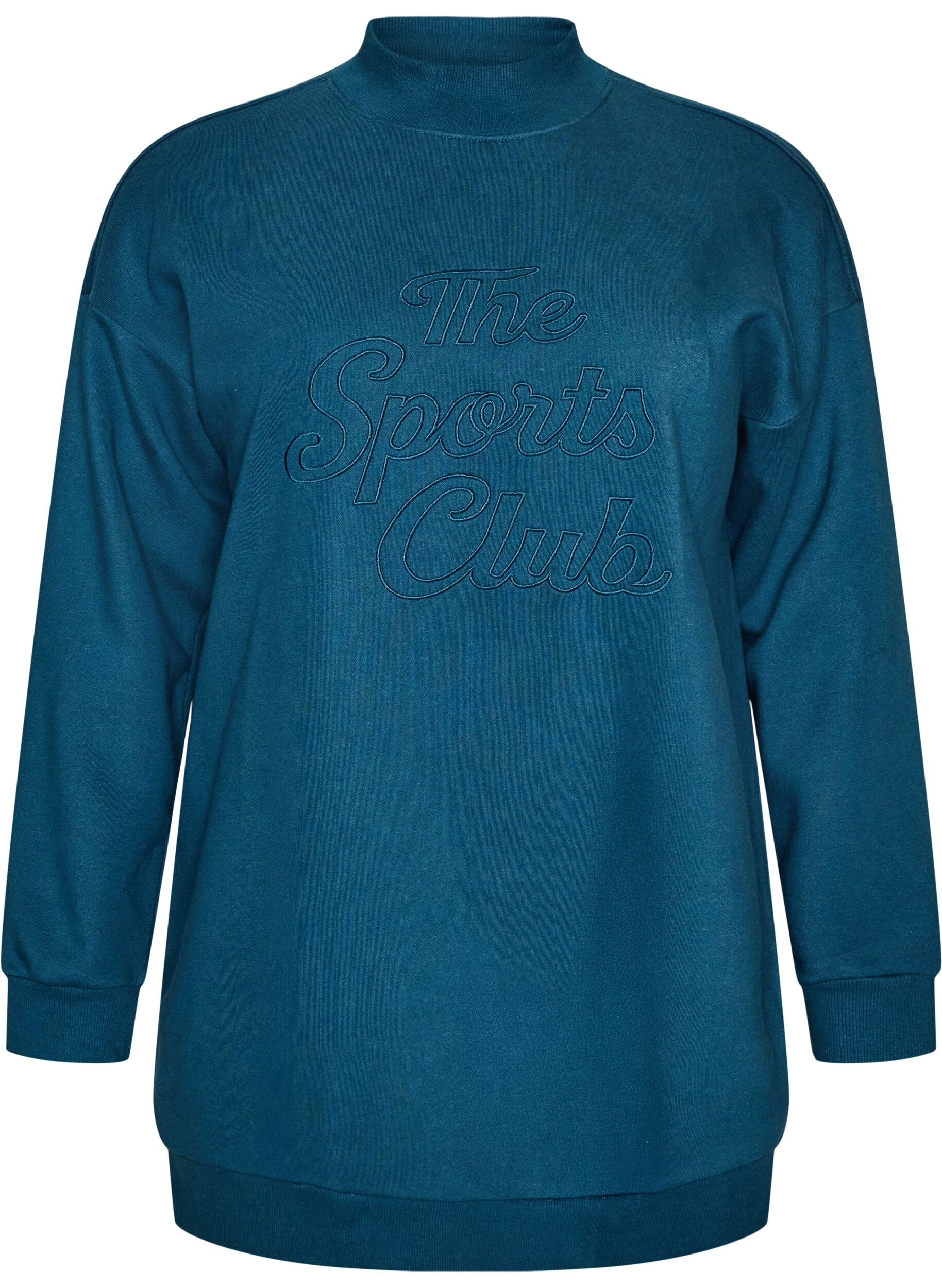 ZizziLang sweatshirt med h&oslash;j hals og broderet tekst, Bl&aring;, Packshot image number 0