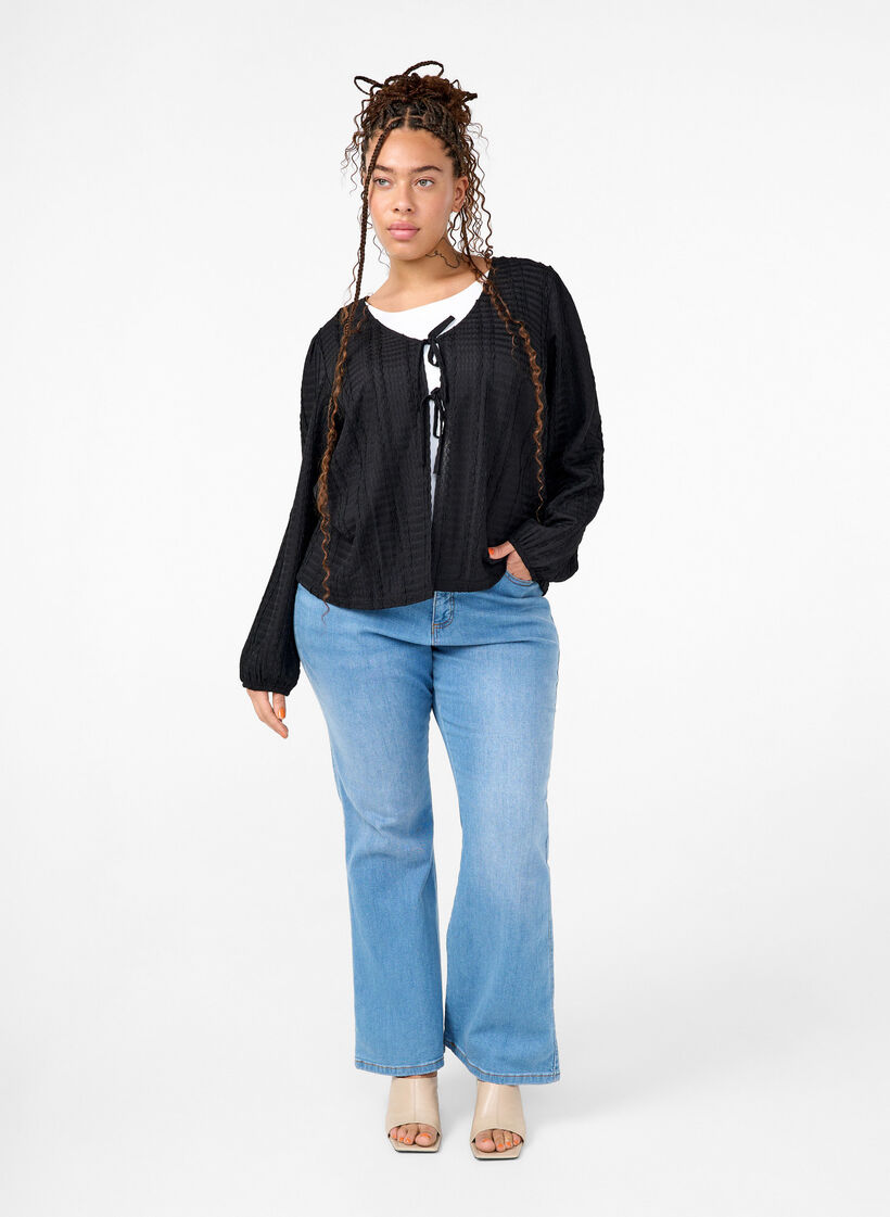 Cardigan med bindebånd, Black, Model image number 2