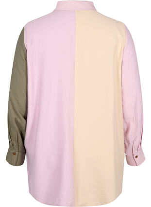 Color-block skjorte i viskosemix, Pink Blocking, Packshot image number 1