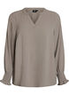 Bluse med smock manchetter og V-udsk&aelig;ring, Beige, Packshot image number 0