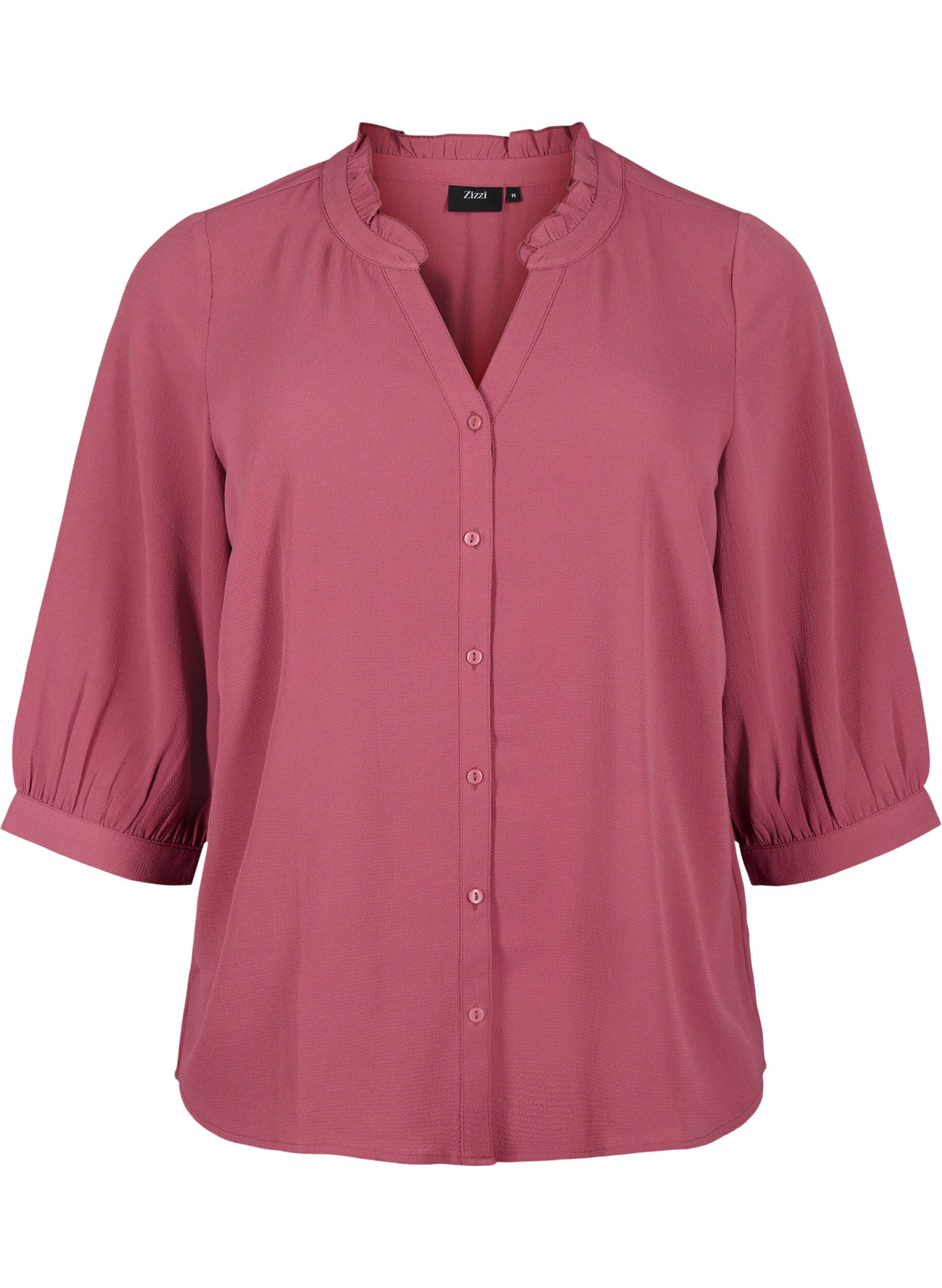 Zizzi Skjortebluse med 3/4 &aelig;rmer og fl&aelig;sekrave, Dry Rose, Packshot image number 0
