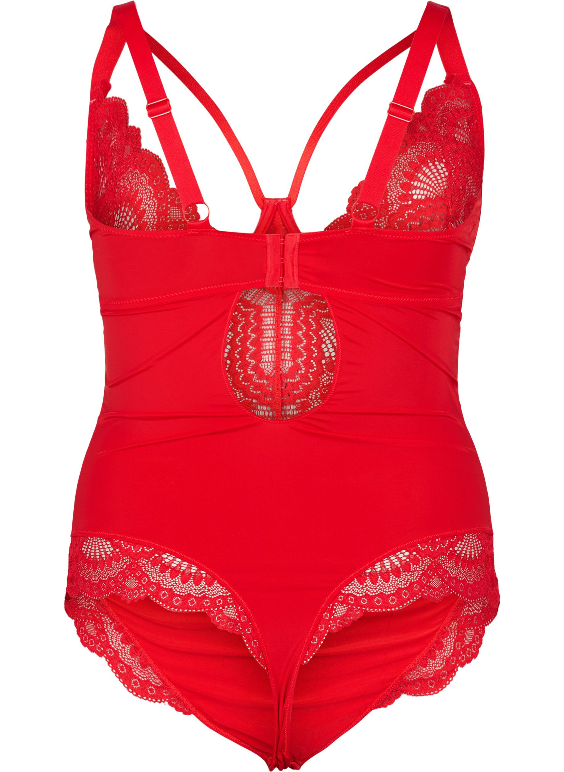 Zizzi Bodystocking med b&oslash;jle og stringdetalje, Salsa, Packshot image number 1