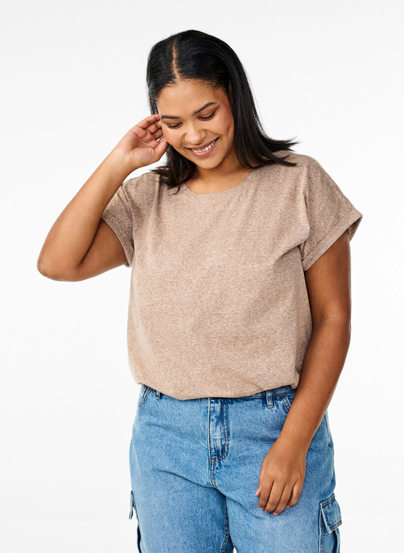 Meleret t-shirt med korte ærmer, Brun, Model image number 0
