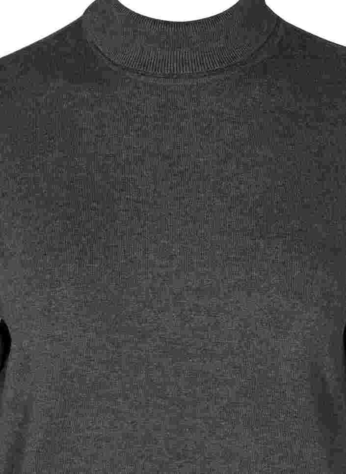 Strikbluse i viskosemix med høj hals, Dark Grey Melange, Packshot image number 2