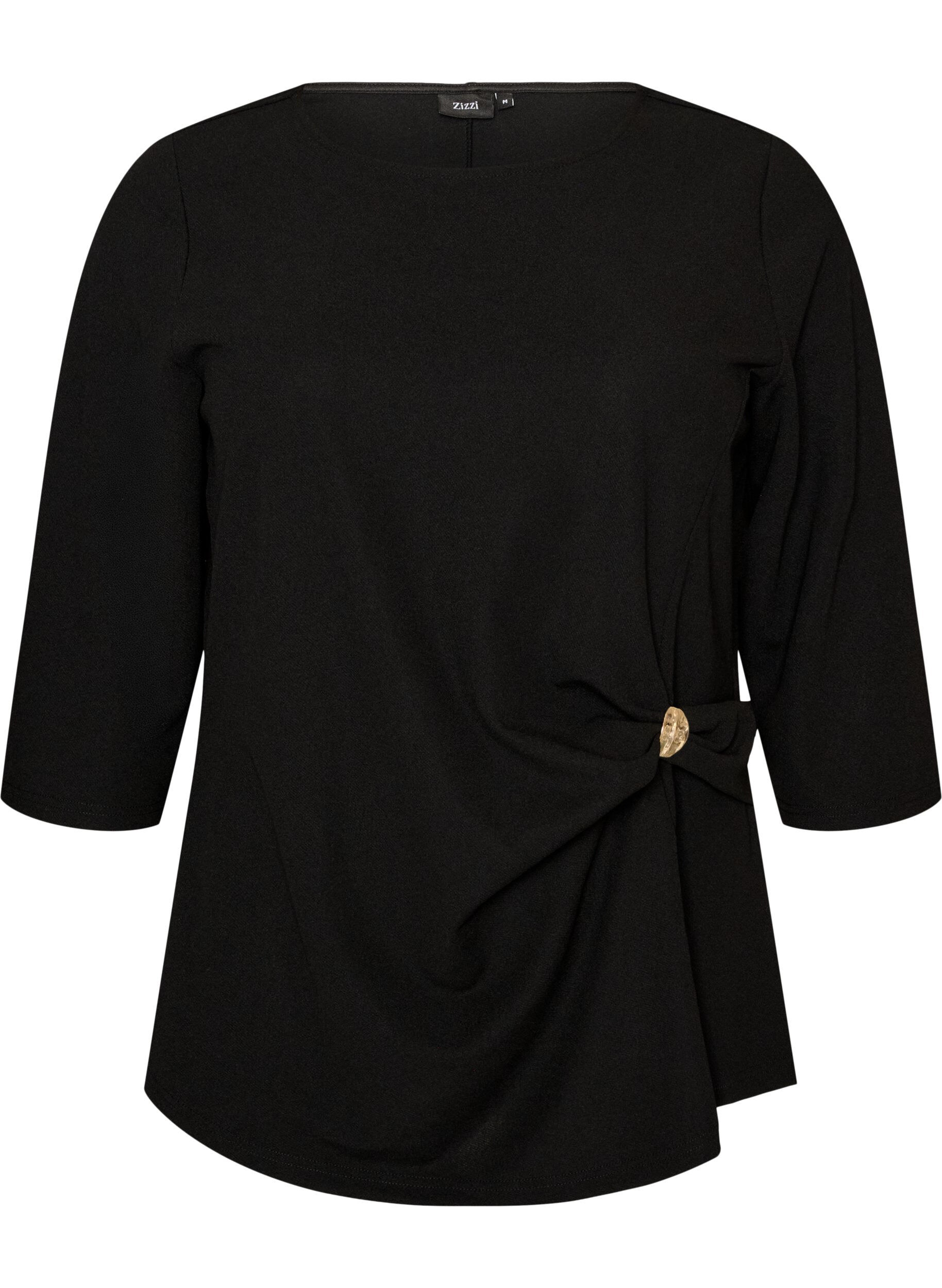 Bluse med asymmetrisk drapering og 3/4 &aelig;rmer