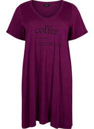 Bomulds natkjole med tryk , D. Purple w. Coffee