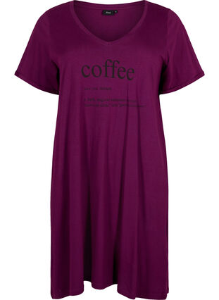 Bomulds natkjole med tryk , D. Purple w. Coffee, Packshot image number 0