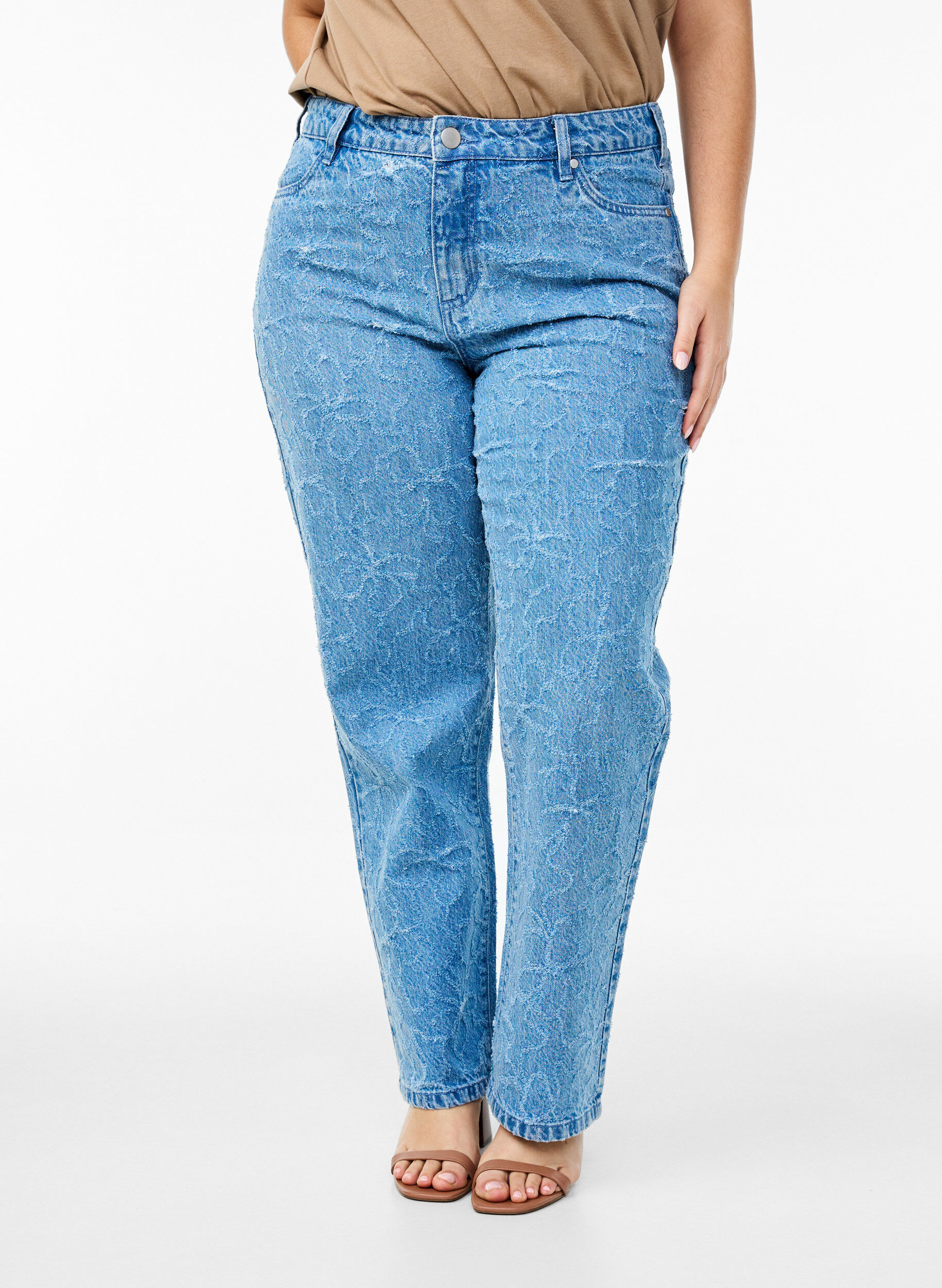 Zizzi Gemma jeans med h&oslash;j talje og blomsterm&oslash;nster, Bl&aring;, Model image number 3