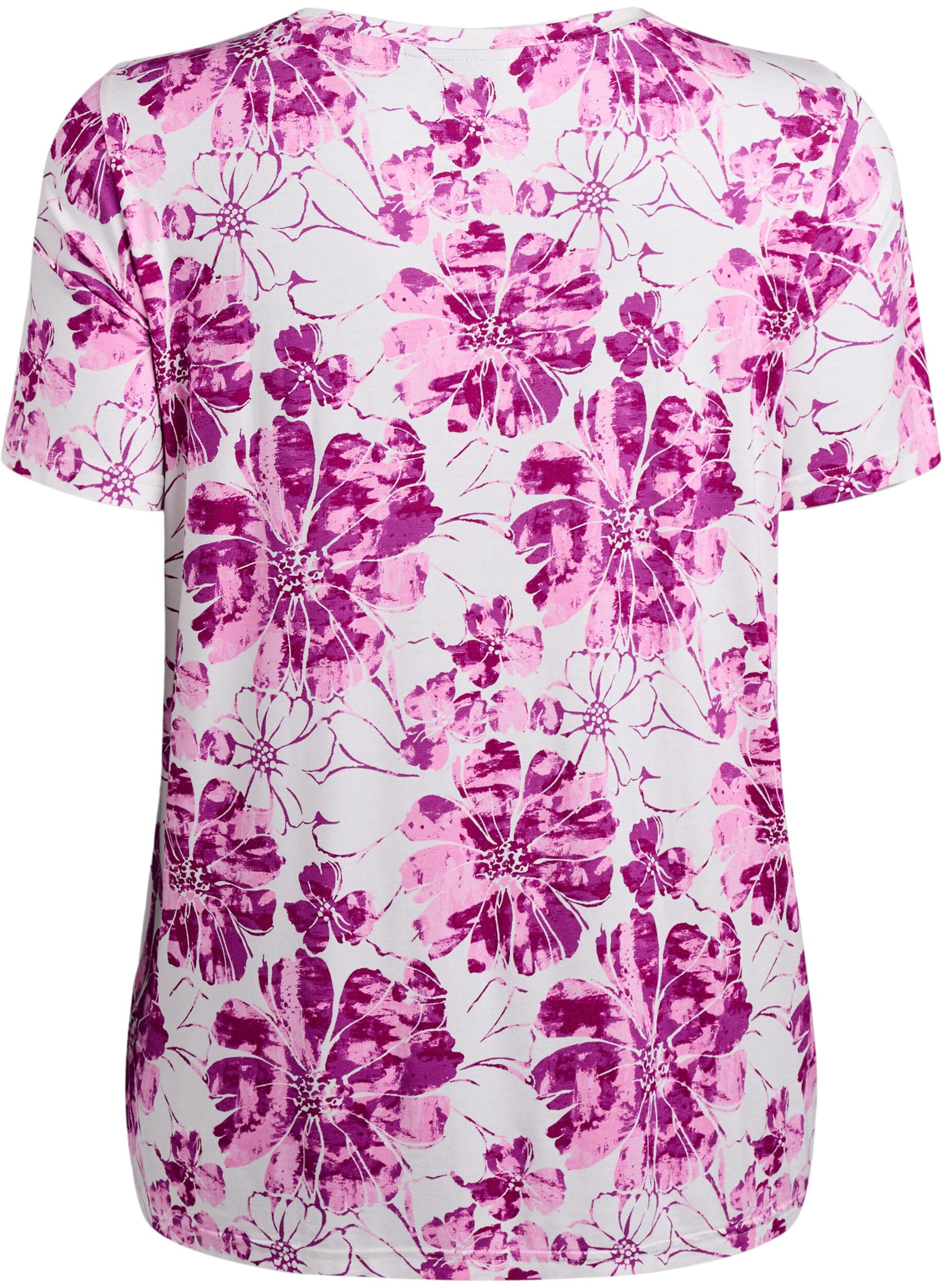 Zizzi T-shirt med blomsterprint, Lyser&oslash;d, Packshot image number 1