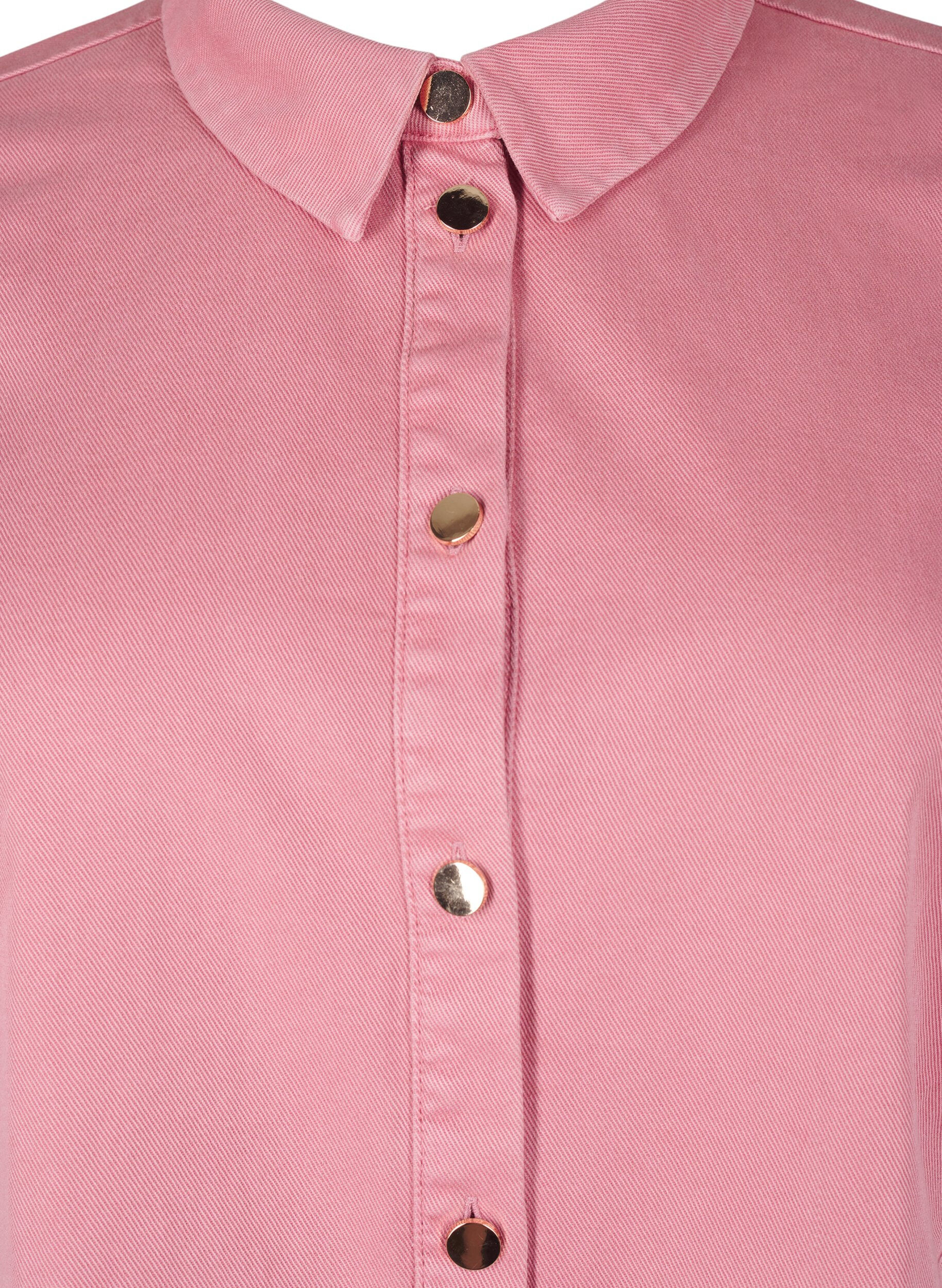 Zizzi Farvet denim skjortekjole med meshdetaljer, Heather Rose, Packshot image number 2