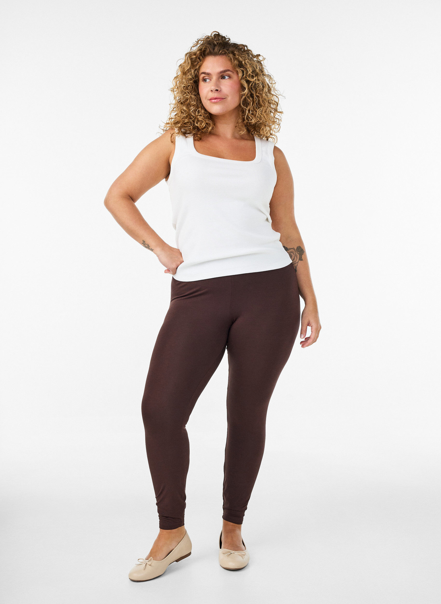 ZizziBasis leggings i viskose, Brun, Model image number 1