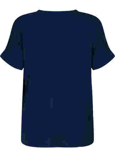Kortærmet bluse med v-udskæring, Navy Blazer, Packshot image number 1