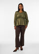 Glansfuld viskosebluse med peplum-effekt, Gr&oslash;n, Model image number 1