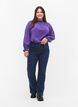 Langærmet viskosebluse med flæser, Prism Violet, Model image number 2