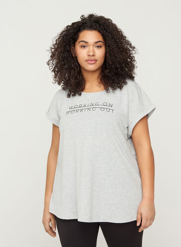Kortærmet trænings t-shirt med tryk, Light Grey Melange, Model image number 0