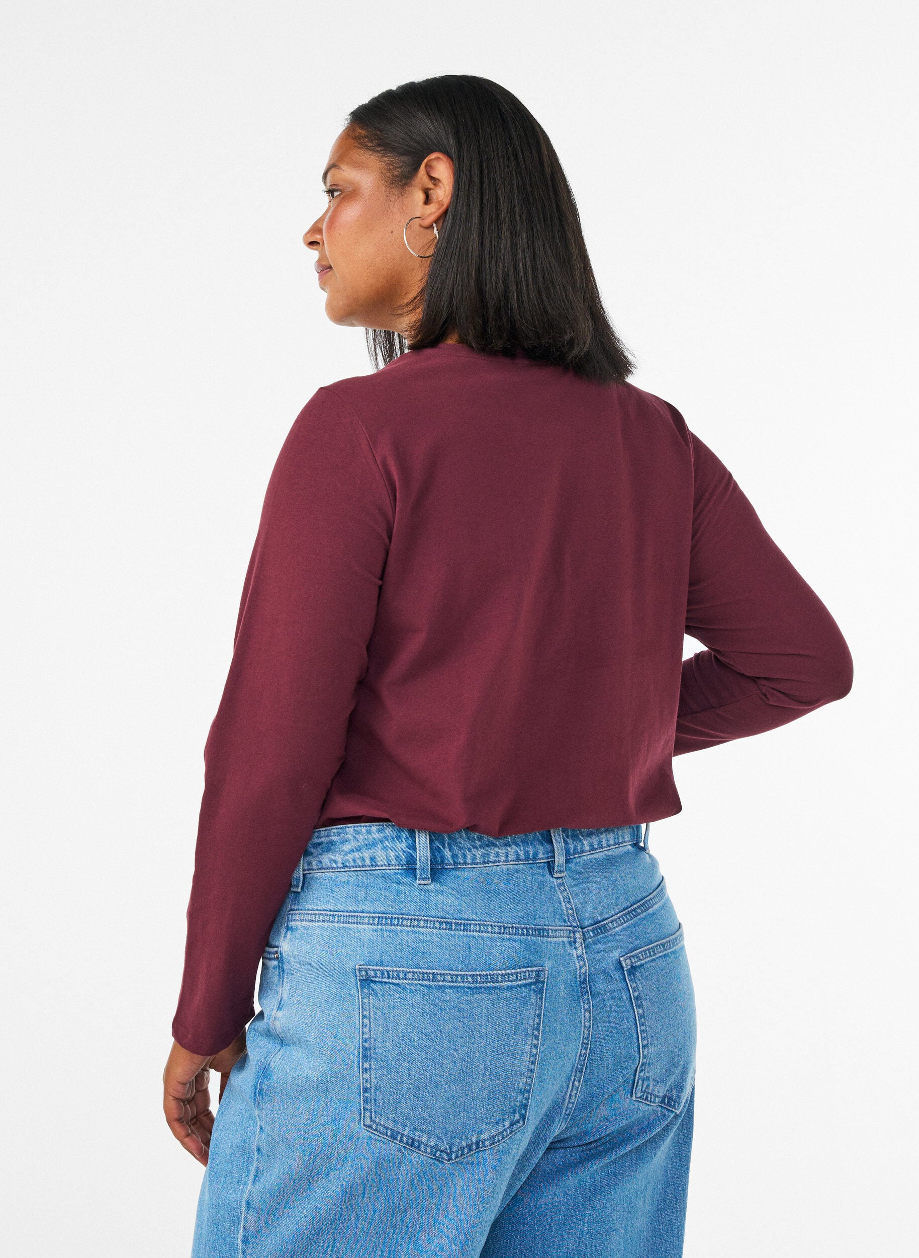 ZizziBasis jerseybluse med lange &aelig;rmer, R&oslash;d, Model image number 2