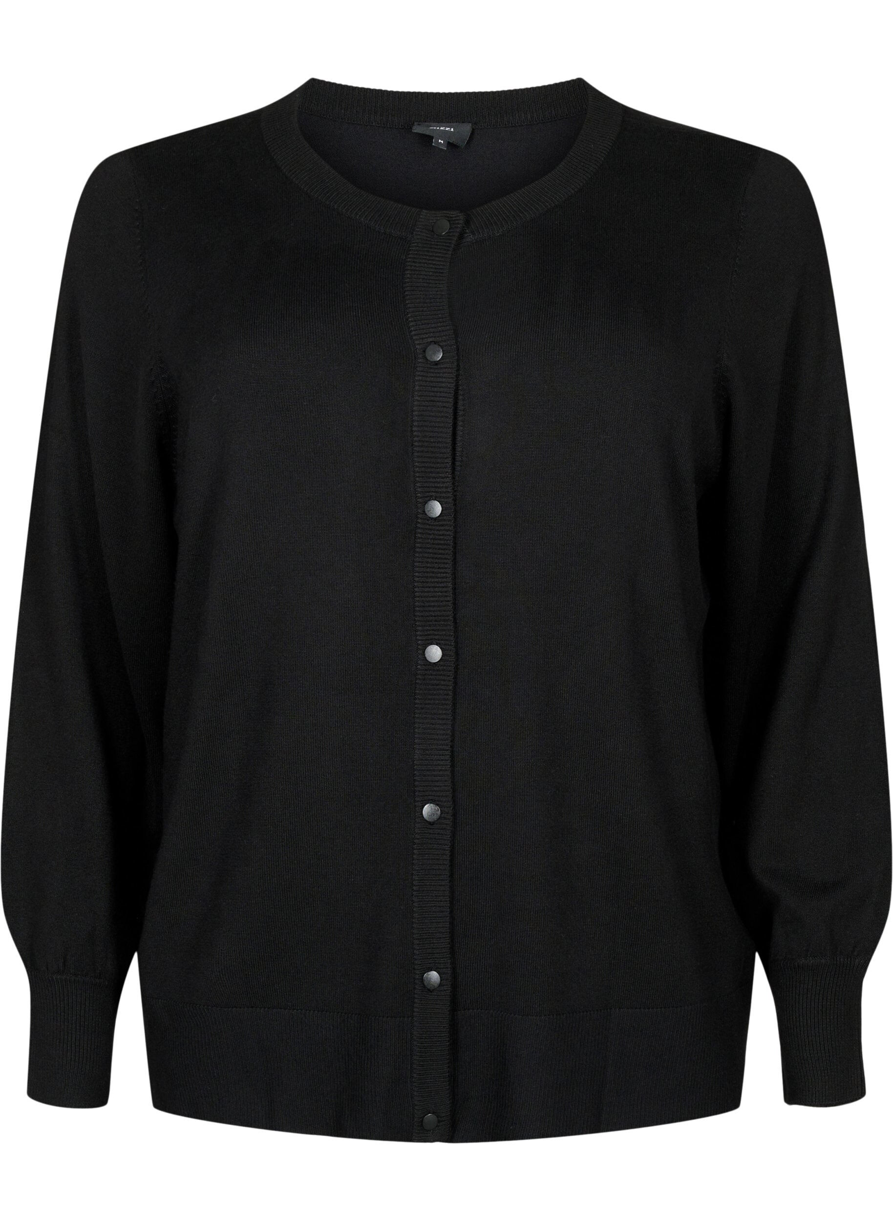 ZizziStrikcardigan med rund hals og knapper, Sort, Packshot image number 0