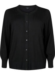 Strikcardigan med rund hals og knapper, Sort