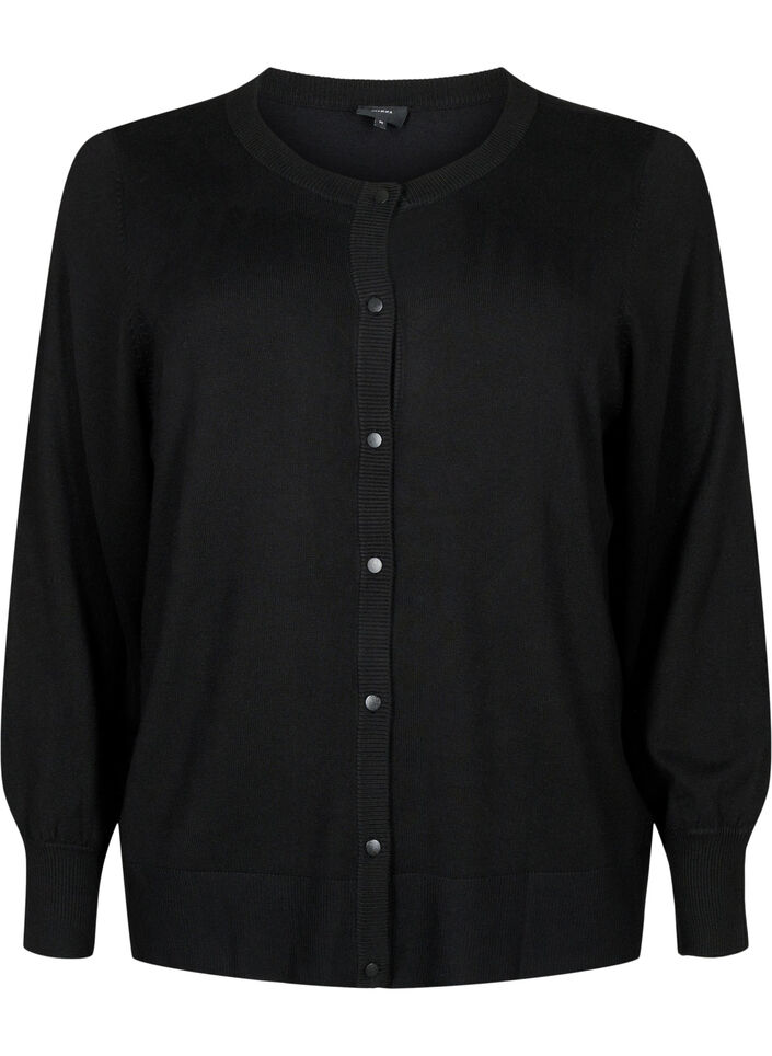 Strikcardigan med rund hals og knapper, Sort, Packshot image number 0