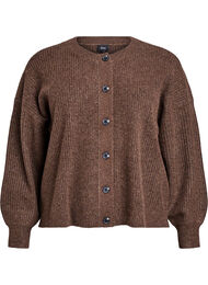 Ribstrikket cardigan med knapper, Brun