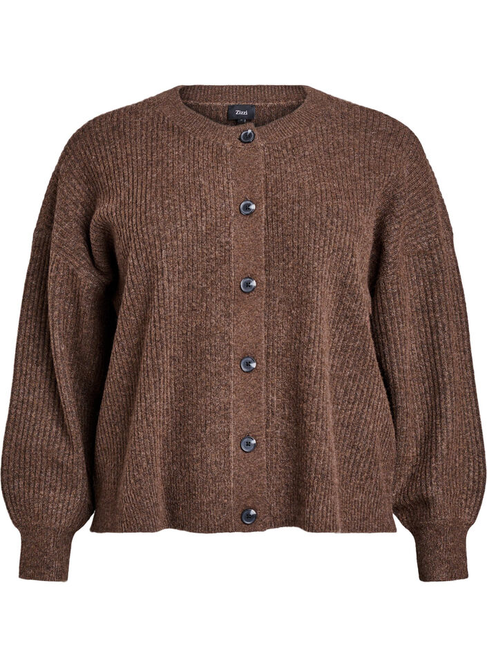 Ribstrikket cardigan med knapper, Brun, Packshot image number 0