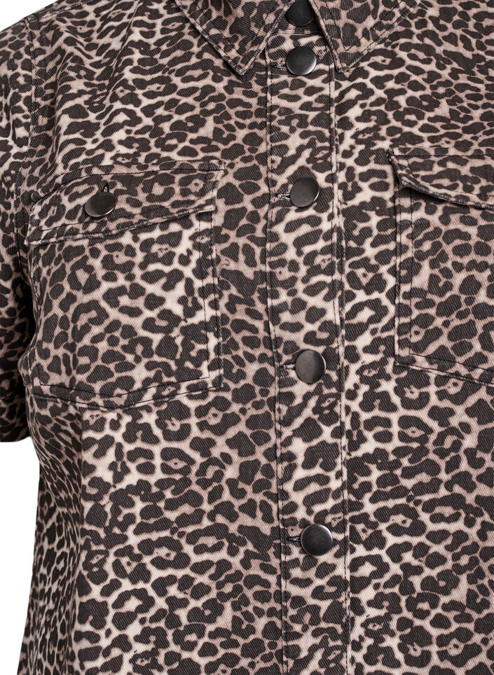 Denim skjortekjole med leopardprint, Brun, Packshot image number 2