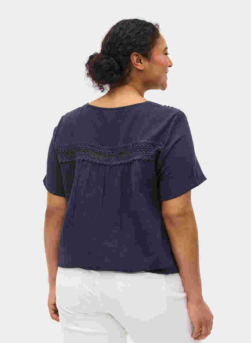 Kortærmet bomulds bluse med blonder, Night Sky, Model image number 1