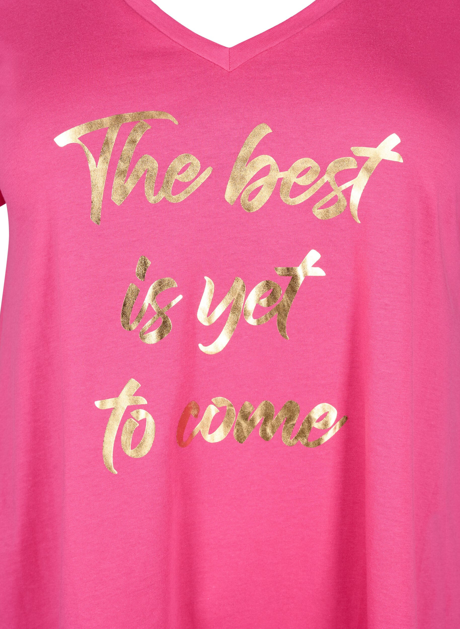 Zizzi Bomulds t-shirt med korte &aelig;rmer, Raspberry S. Best, Packshot image number 2