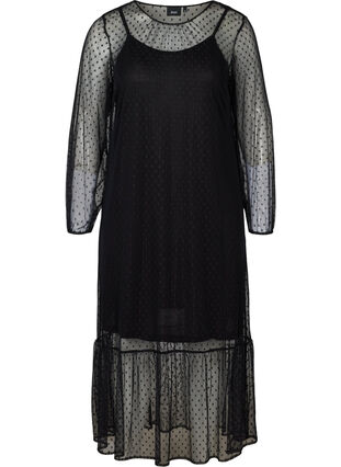 Lang transparent kjole med prikker, Black, Packshot image number 0