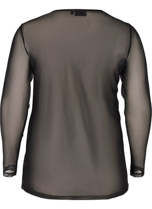 Tætsiddende bluse i mesh, Black, Packshot image number 1