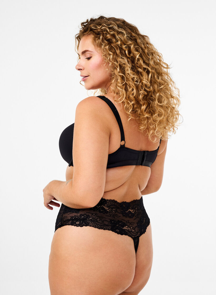 G-streng i microfiber med blonder, Sort, Model image number 1