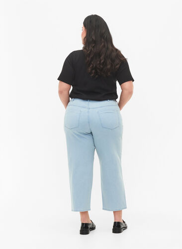 Straight fit Vera jeans med ankellængde og striber, Light blue denim, Model image number 1
