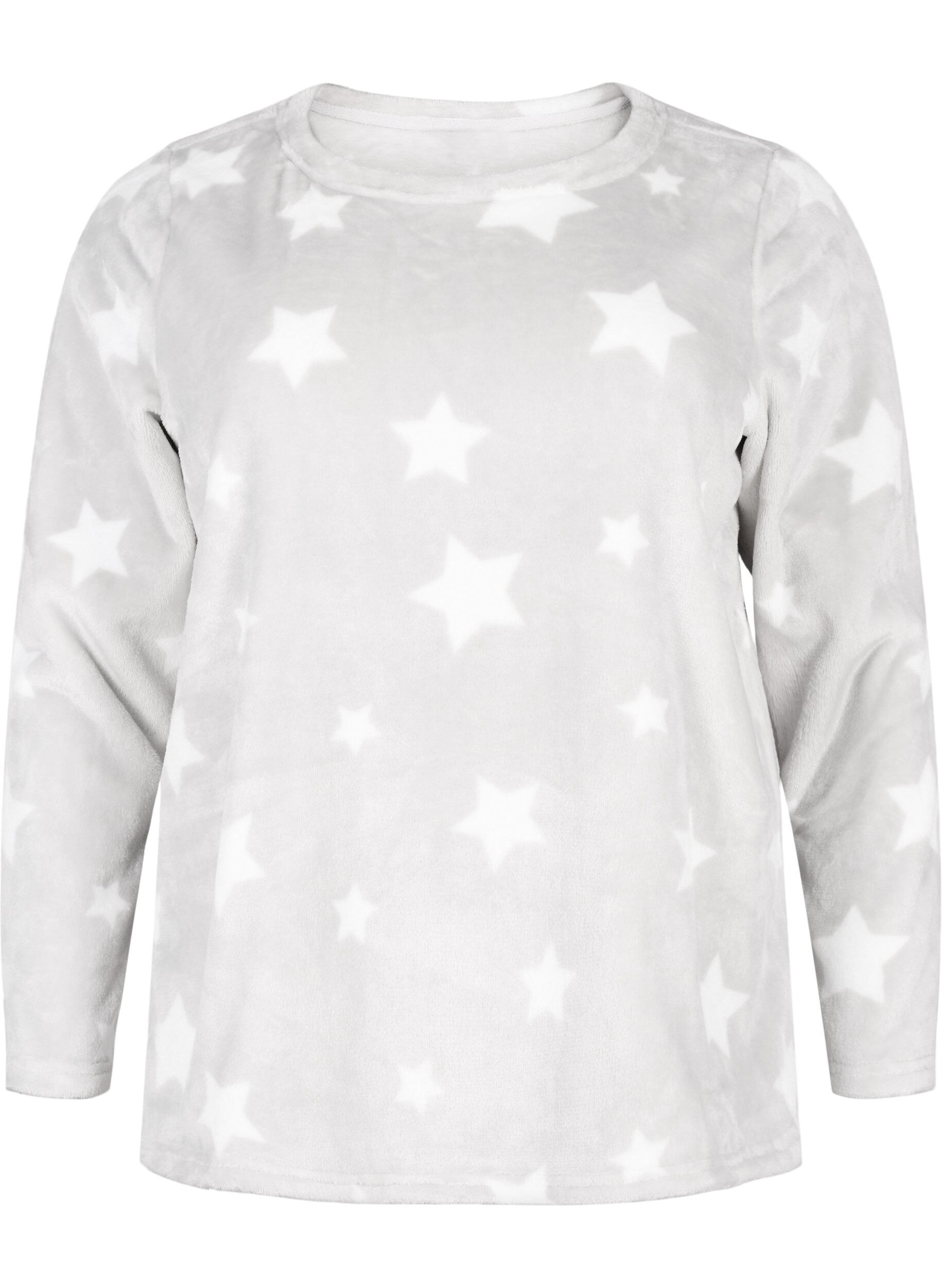 Zizzi Lang&aelig;rmet bluse med stjerner, Grey Star, Packshot image number 0