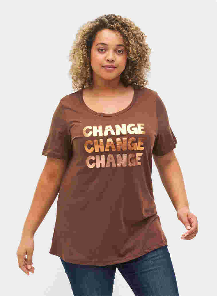 Bomulds t-shirt med korte ærmer, Chestnut Change, Model image number 0