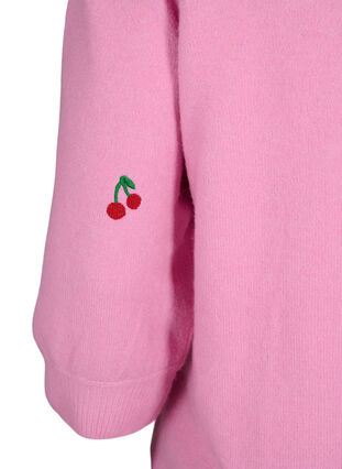 3/4 ærmet strikbluse med kirsebær, B.Pink/Wh.Mel/Cherry, Packshot image number 3