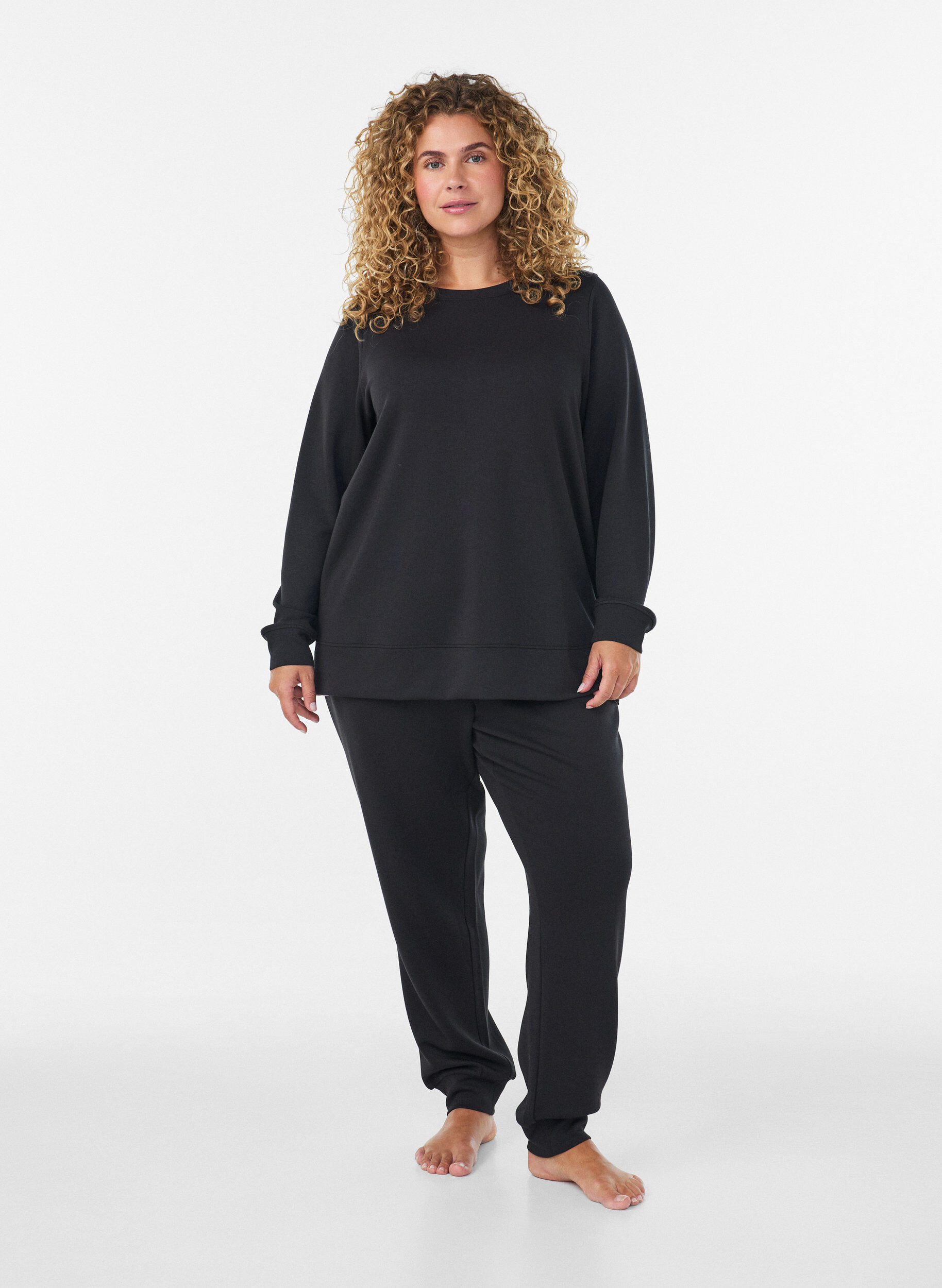 ZizziLang&aelig;rmet jerseybluse med rund hals, Sort, Model image number 1