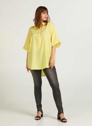 Kortærmet oversize skjorte, Sunny Lime, Model image number 2