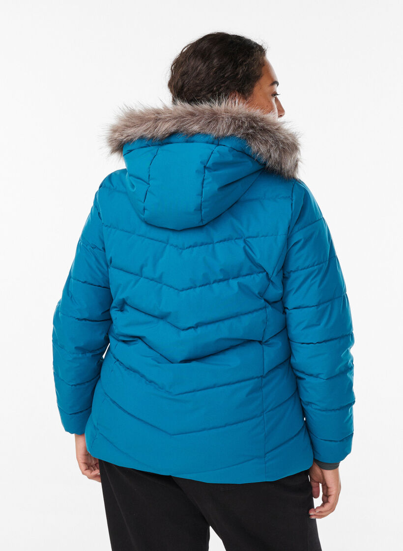 Kort pufferjakke med h&aelig;tte, Bl&aring;, Model image number 2