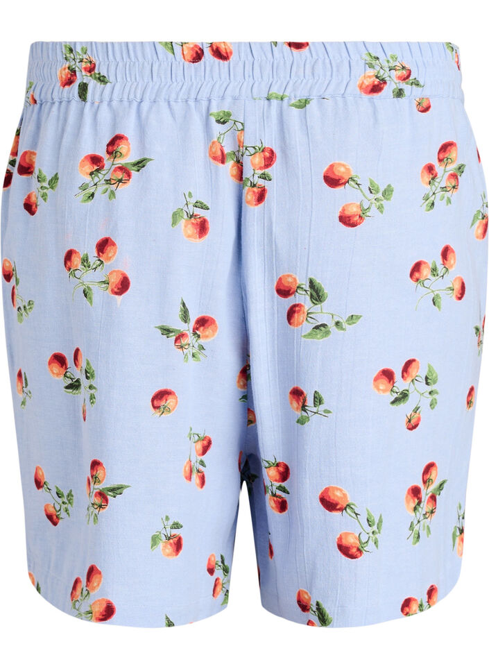 Shorts i bomuld med tomatprint og h&oslash;j talje, Bl&aring;, Packshot image number 1