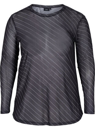 Printet mesh bluse, Black AOP, Packshot image number 0