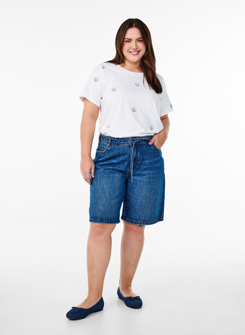 T-shirt i &oslash;kologisk bomuld med broderede motiver, Hvid, Model image number 1