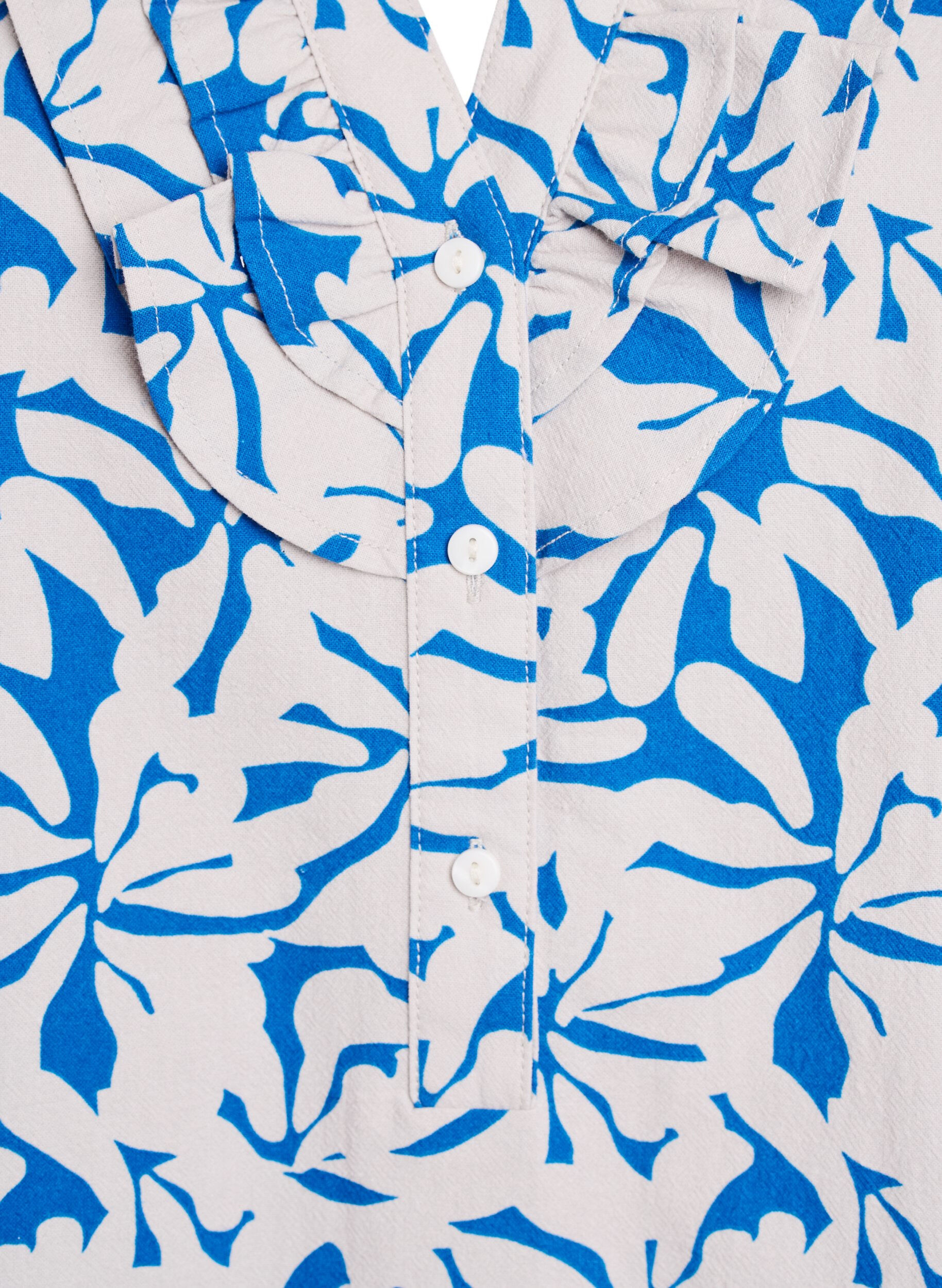 Zizzi 3/4 &aelig;rmet bluse i bomuld med blomster, Bl&aring;, Packshot image number 2