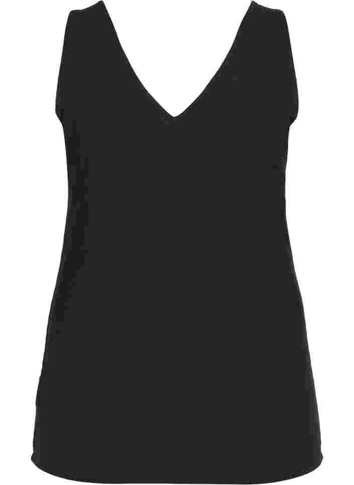 Basis top i rib med v-udskæring, Black, Packshot image number 1
