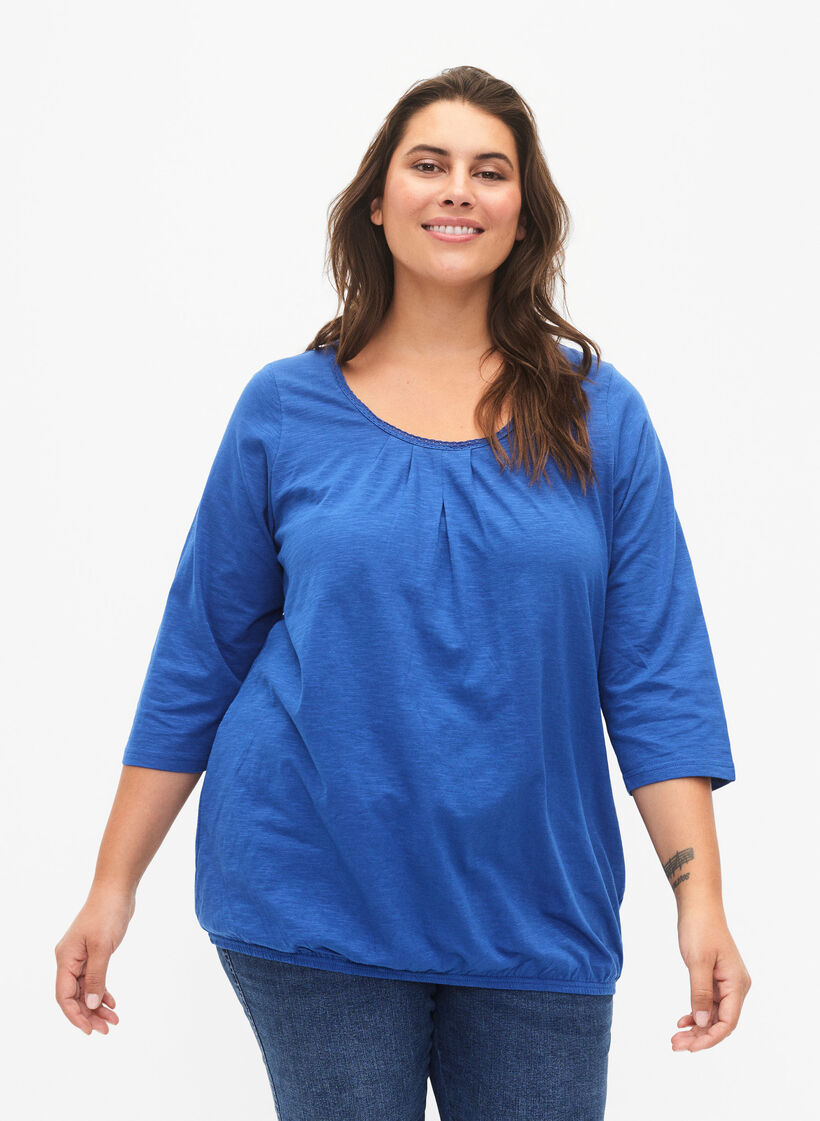 Bomuldsbluse med 3/4 ærmer, Galaxy Blue, Model image number 0