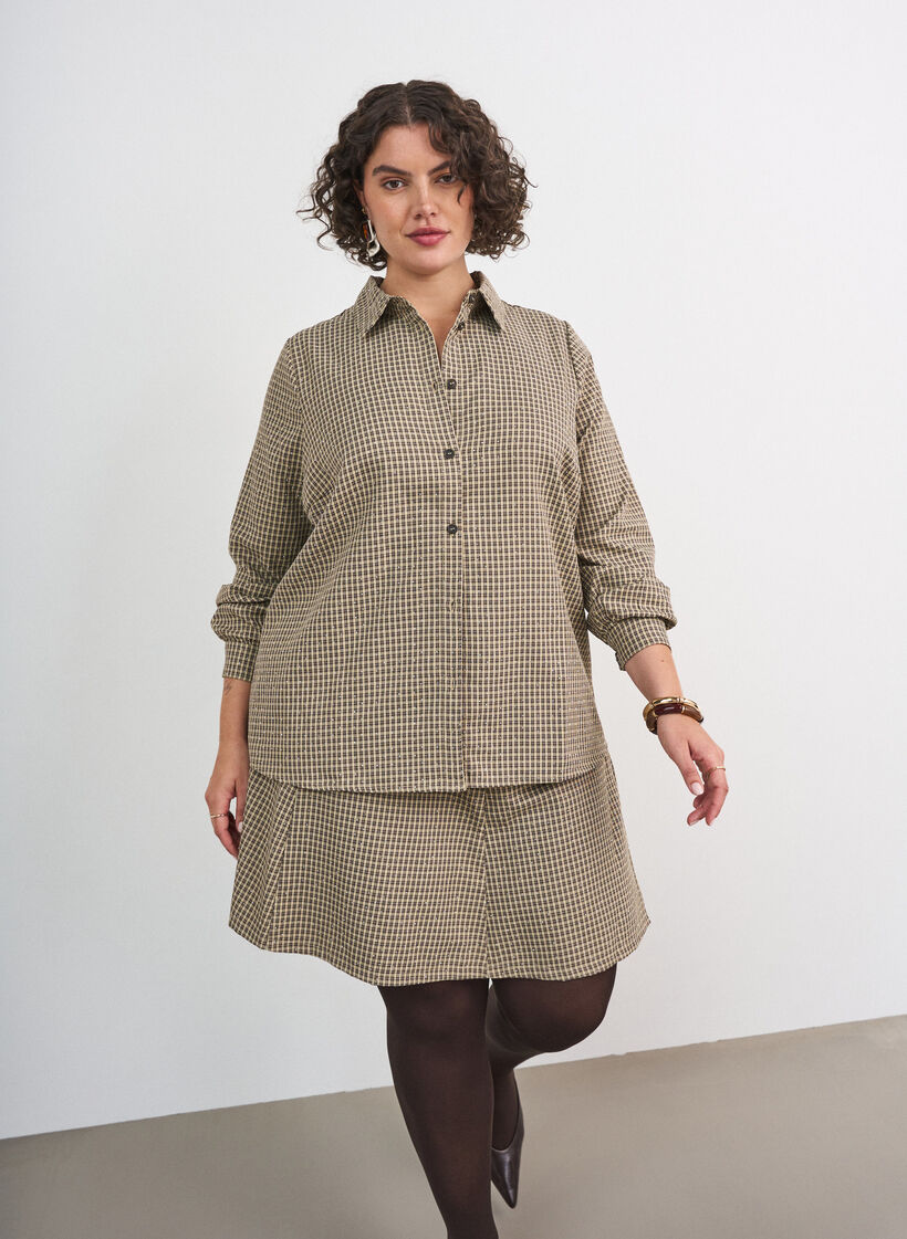 Nederdel med sm&aring;ternet m&oslash;nster og rhinsten, Brun, Model image number 0