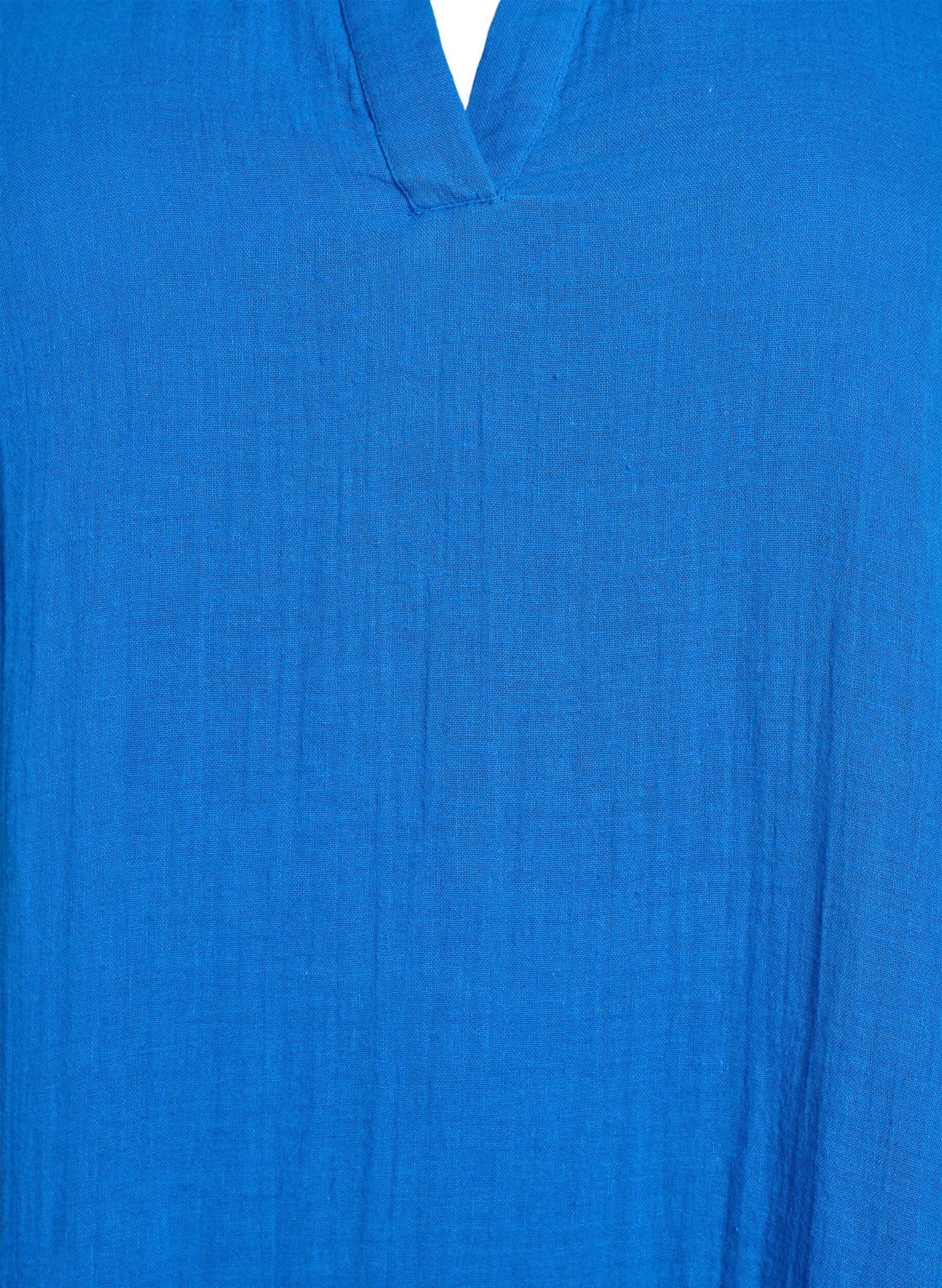 Zizzi Kort kjole i bomuldsmusselin med A-facon, Bl&aring;, Packshot image number 2