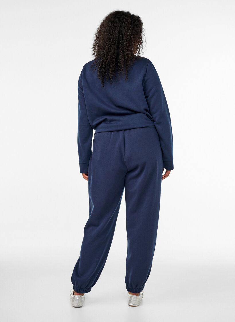Sweatpants med h&oslash;j talje og bindeb&aring;nd, Bl&aring;, Model image number 1