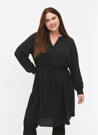 CHOKPRIS - Printet kjole med snøre i taljen, Black Dot, Model