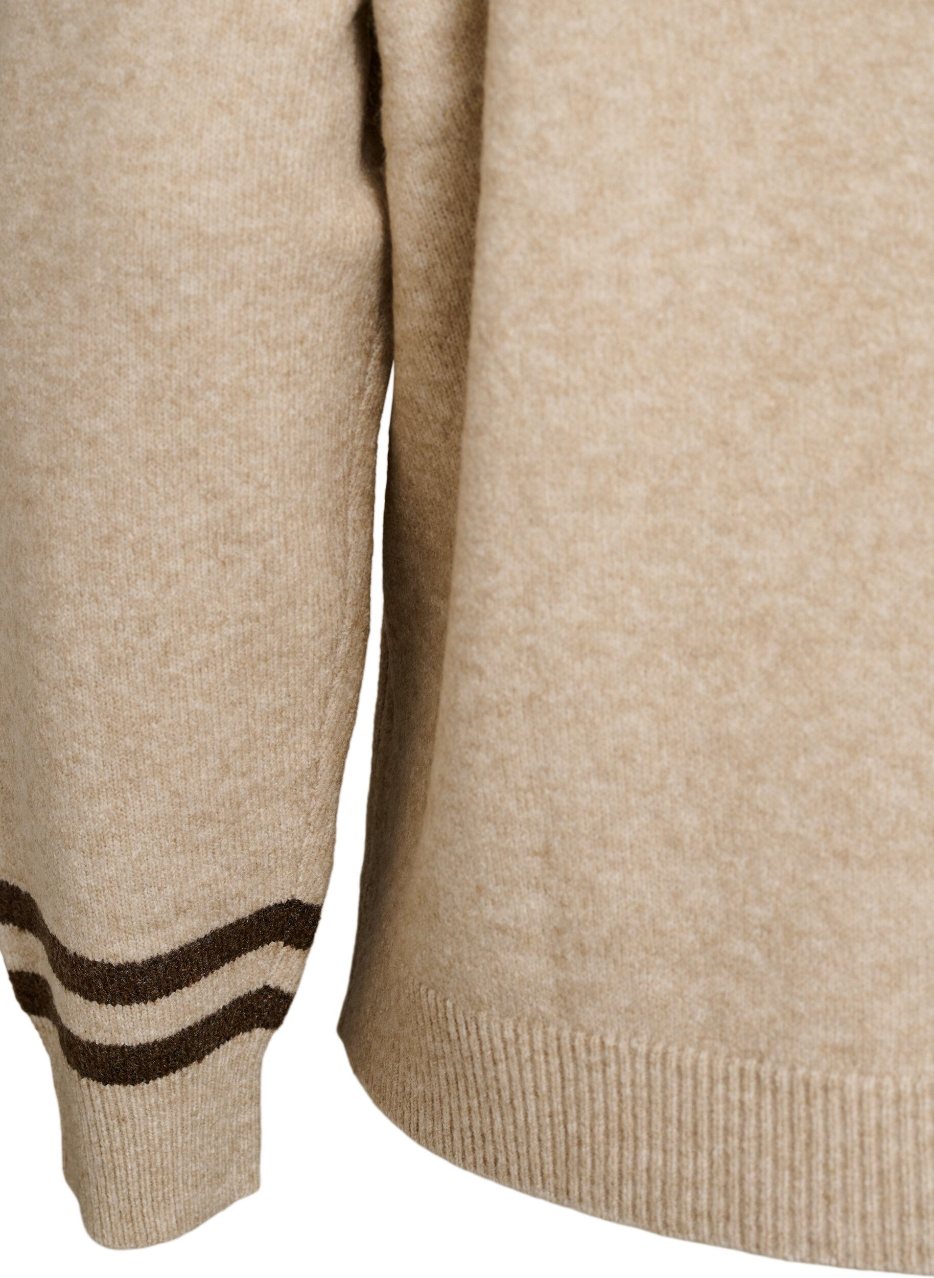 ZizziStrikbluse med logo og kontraststriber, Beige, Packshot image number 3