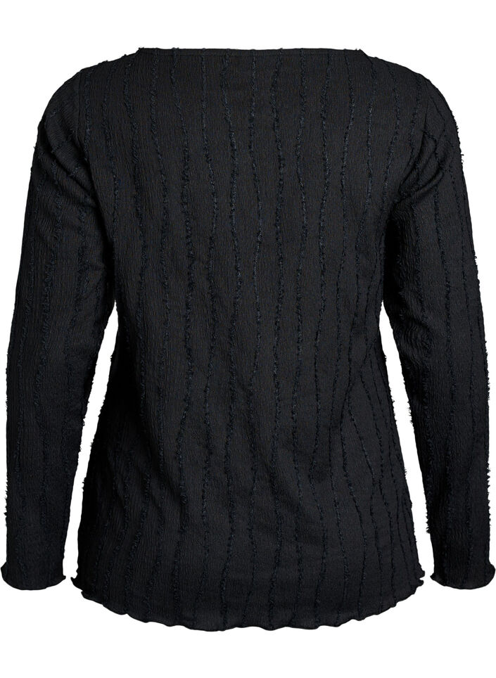 Jerseybluse med b&oslash;lget struktur, Sort, Packshot image number 1